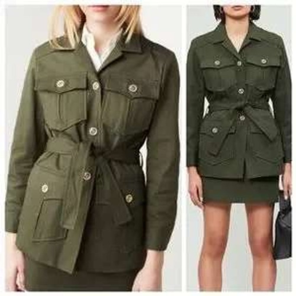 Maje Guesna Green Military Jacket Utility Style Belted Long Sleeve‎ Womens